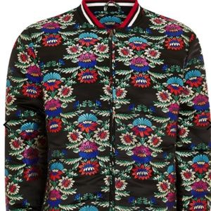 TOPMAN BLACK FLORAL JACQUARD EMBROIDERED JACKET